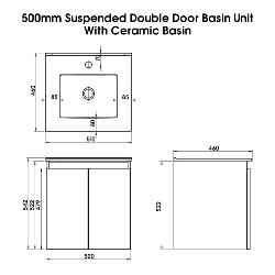Newland 500mm Double Door Suspended Basin Unit With Ceramic Basin Midnight Mist