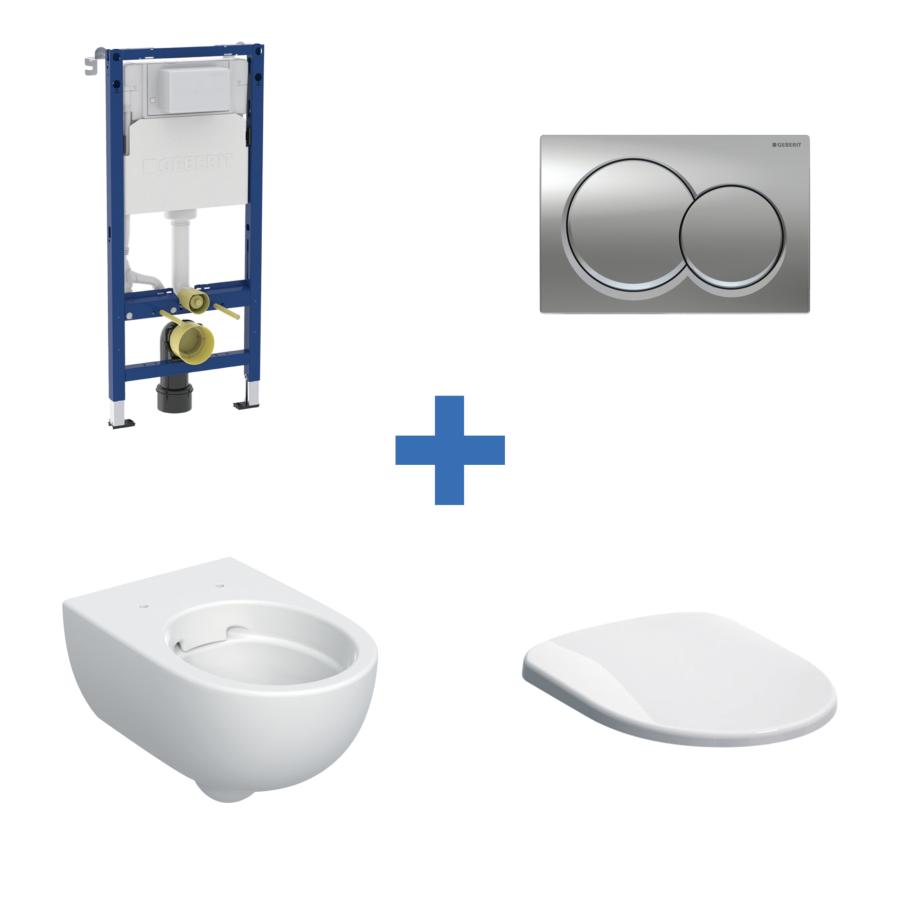 An image of Geberit Wall-hung 4-in-1 Frame, Flush Plate, Selnova Rimless Pan & Soft Close Se...