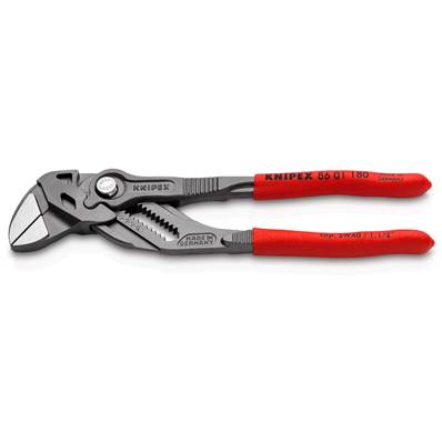 An image of Knipex Pliers Wrench Plastic Coated Grey Atramentized 180mm 86 01 180