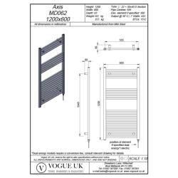 Vogue Axis 1200 x 600mm Straight Ladder Towel Rail - Heating Only (Chrome) MD062 MS12060CP