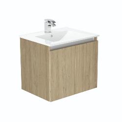 Newland 600mm Double Door Suspended Basin Unit With Ceramic Basin Natural Oak