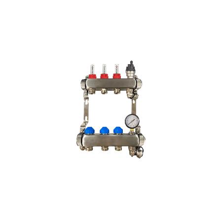 RadiantHeat PRO 3 Port Manifold With Pressure Gauge and Auto Air Vent ZL-117503