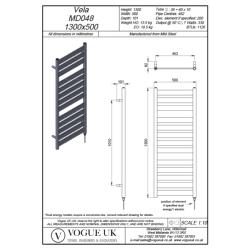 Vogue Vela 1300 x 500mm Flat Crossbar Towel Rail - Dual Fuel (White) MD048 MS1300500WH-HE