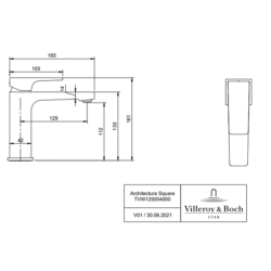 Villeroy & Boch Architectura Modern Matt Black Square Single Lever Basin Mixer TVW125004000K5
