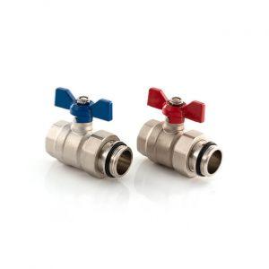 An image of Inta 1"" Blue / Red Isolating Ball Valve (Pairs) UFHBBVPR