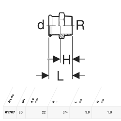 Geberit Mapress Copper Adaptor with Male Thread: CC499K, d=22mm, R=3/4" - 61707