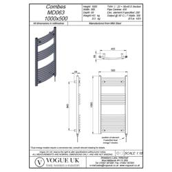 Vogue Combes 1000 x 500mm Curved Ladder Towel Rail - Heating Only (Chrome) MD063 MS10050CP