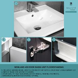 Newland 600mm Floorstanding Double Door Basin Unit With Ceramic Basin Pearl Grey