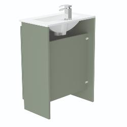 Newland 600mm Slimline Floorstanding Double Door Basin Unit With Ceramic Basin Sage Green