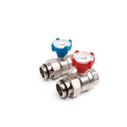 Inta 1" Blue / Red Isolating Ball Valve (Pairs) with Temperature Gauge UFHBBVPR
