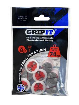 Gripit 18MM Fixings with 5 X 30MM Screws X8 182-258