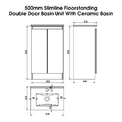 Newland 500mm Slimline Floorstanding Double Door Basin Unit With Ceramic Basin White Gloss