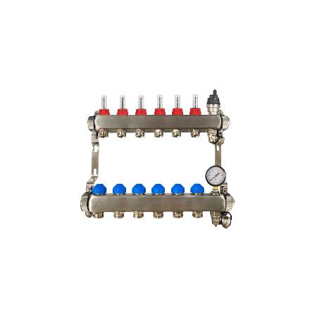 RadiantHeat PRO 6 Port Manifold with Pressure Gauge and Auto Air Vent ZL-117506