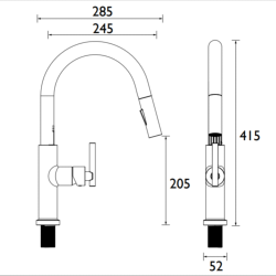 Bristan Jule Sink Mixer with pull-out extending hose and Eco Start JU PULLSNK C