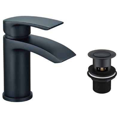 Highlife Coll Black Basin Mixer & Push Waste 17213B