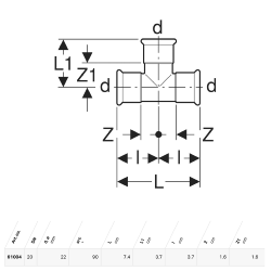 Geberit Mapress Copper T-piece, Equal: d=22mm - 61004