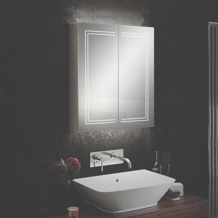 An image of HIB Edge 60 LED Illuminated Aluminium Mirror Cabinet 49500