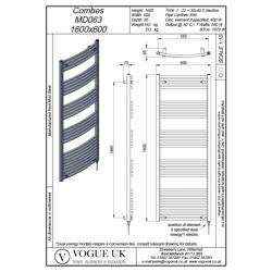 Vogue Combes 1600 x 600mm Curved Ladder Towel Rail - Heating Only (Chrome) MD063 MS16060CP