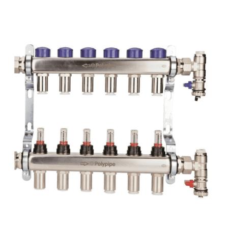 An image of Polypipe 15mm Stainless Steel 6 Port - Push-Fit Manifold PB12756
