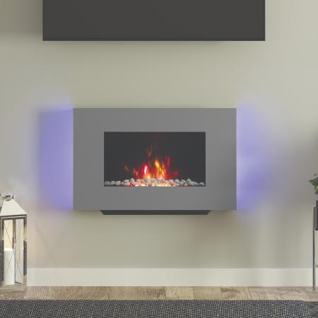 An image of Be Modern Azonto Electric Wall Fire Grey Glass 65064