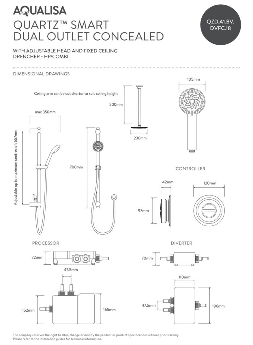 Aqualisa Quartz Digital shower with adjustable and fixed ceiling shower