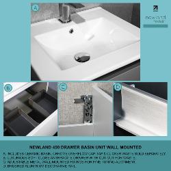 Newland 600mm Single Drawer Suspended Basin Unit With Ceramic Basin Pearl Grey