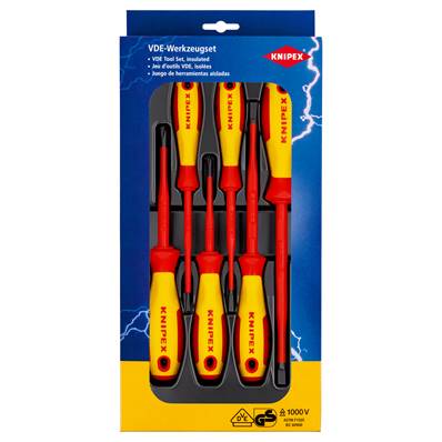 An image of Knipex Vde Screwdriver Set Slotted / Phillips 6 Parts 00 20 12 V02