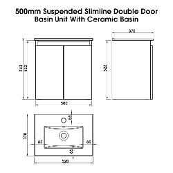 Newland 500mm Slimline Double Door Suspended Basin Unit With Ceramic Basin Natural Oak