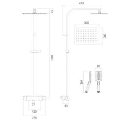 Vado Phase Adjustable Square Thermostatic Shower Column Chrome PHA-149RRK-CP
