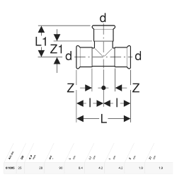 Geberit Mapress Copper T-piece, Equal: d=28mm - 61005