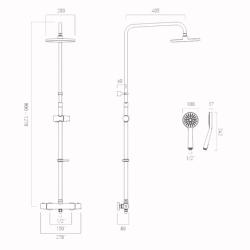 Vado Sirkel Exposed Thermostatic Shower Column with Easy Fit Mounting Brackets AX-SIR-149T-RRK/B-CP