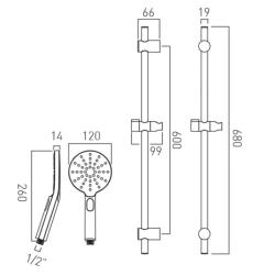 Vado Nebula 3 Function Slide Shower Rail Kit NEB-MFSRK/RO-DB-C/P
