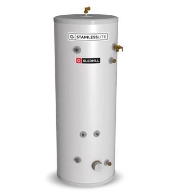 Gledhill StainlessLite Plus Unvented Slimline Heat Pump 210L Hot Water Cylinder PLUHP210SL