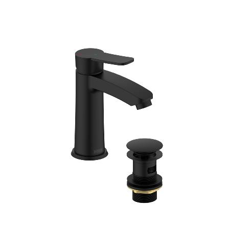 An image of Bristan Appeal Eco Start Basin Mixer with Clicker Waste Black APL ES BAS BLK