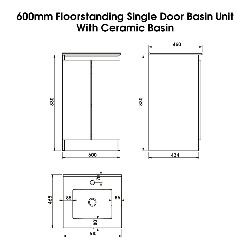 Newland 600mm Floorstanding Double Door Basin Unit With Ceramic Basin Pearl Grey