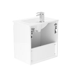 Newland 500mm Slimline Double Door Suspended Basin Unit With Ceramic Basin White Gloss
