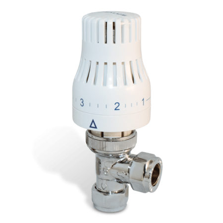 An image of Salus TRV310A 15mm Angled Thermostatic Radiator Valve with Reducer