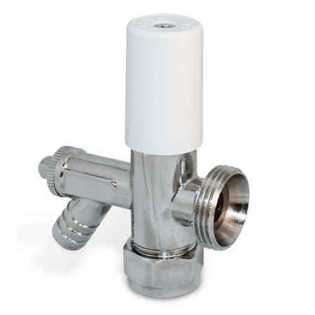 15MM CRESTALUX ANGLED CHROME PLATED RADIATOR VALVE COMES WITH DRAIN OFF