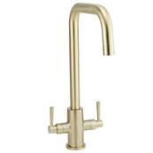 Highlife Don Twin Lever Sink Mixer Brushed Brass 13231R