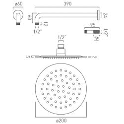 Vado Aquablade 200mm (8") Round Slimline Shower Head with Arm AQB-RO/20/SA-C/P
