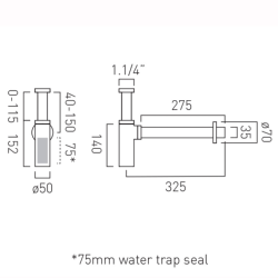 Vado Contemporary Round Bottle Trap 1.1/4” with 35mm Outlet WG-461/RO-CP