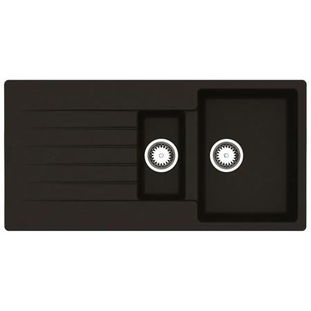 Reginox Harlem15 Black Silver Granite 1.5 Bowl Kitchen Sink with Drainer and Waste