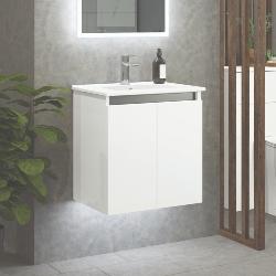 Newland 500mm Slimline Double Door Suspended Basin Unit With Ceramic Basin White Gloss