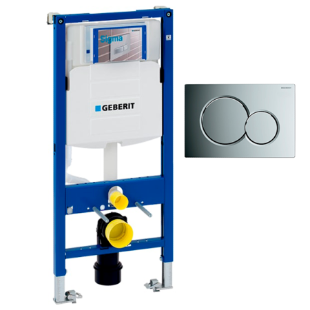 An image of Geberit Duofix 1.12m Frame, UP320 Cistern 12cm Included + Chrome Flush Plate 111...