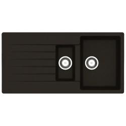 Reginox Harlem15 Black Silver Granite 1.5 Bowl Kitchen Sink with Drainer and Waste