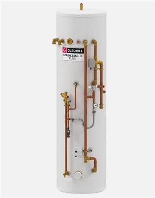 Gledhill Stainless Lite Plus Unvented Heat Pump DUO Pre-Plumbed 200L Hot Water Cylinder