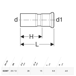 Geberit Mapress Copper Reducer with Plain End: d=28mm, d1=15mm - 62307