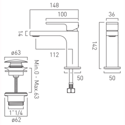 Vado Life Slimline Mono Basin Mixer + Universal Waste LIF-200/CC-CP