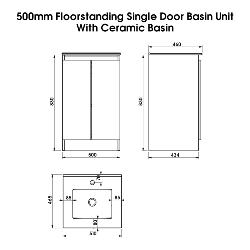 Newland 500mm Floorstanding Double Door Basin Unit With Ceramic Basin Pearl Grey