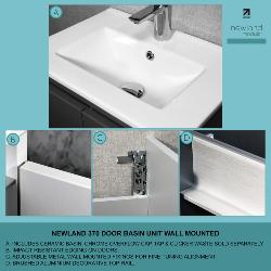 Newland 600mm Slimline Double Door Suspended Basin Unit With Ceramic Basin White Gloss